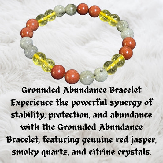 Grounded Abundance Bracelet – Genuine Red Jasper, Smoky Quartz & Citrine Crystals – Stability, Protection, Abundance, Energy Healing