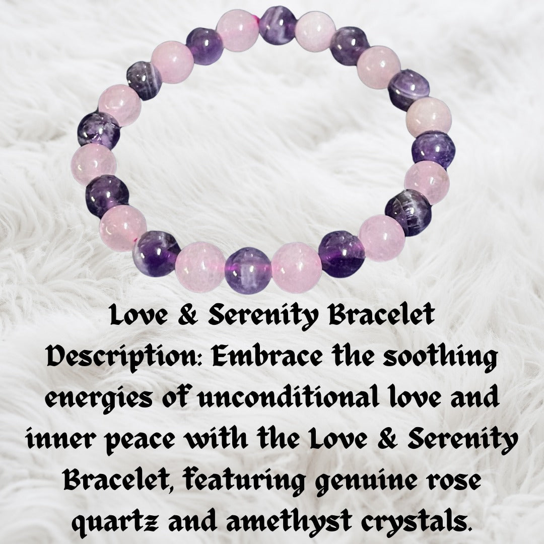 Love & Serenity Bracelet – Genuine Rose Quartz & Amethyst Crystals for Unconditional Love and Inner Peace