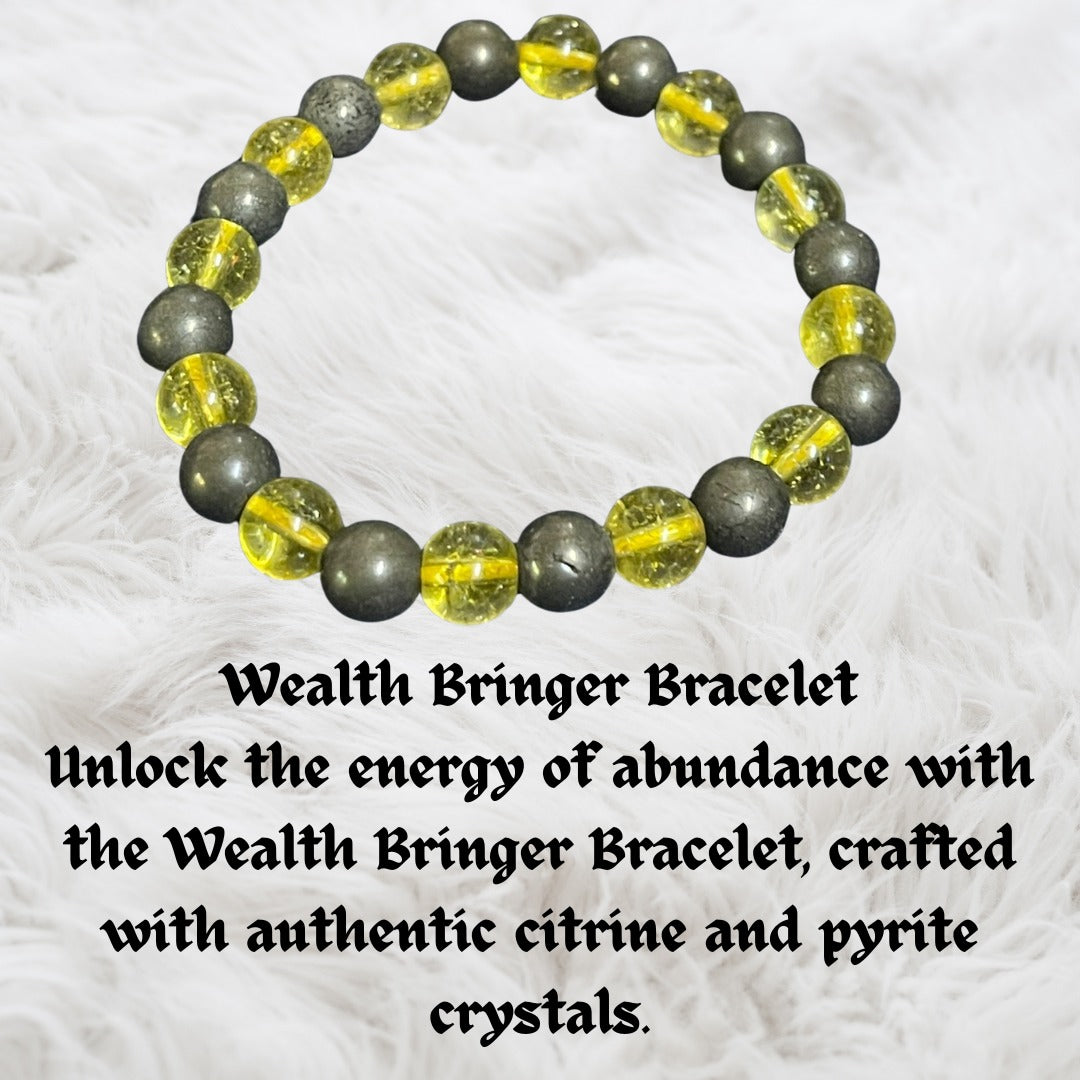 Wealth Bringer Bracelet – Authentic Citrine & Pyrite Crystals – Abundance, Prosperity, Energy Healing for Wealth Attraction